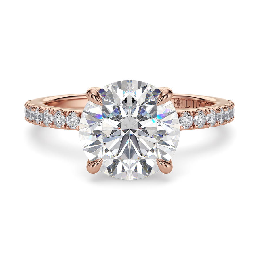 Load image into Gallery viewer, LUCCE Pavé Round Diamond Engagement Ring with Petal Prongs in Gold or Platinum
