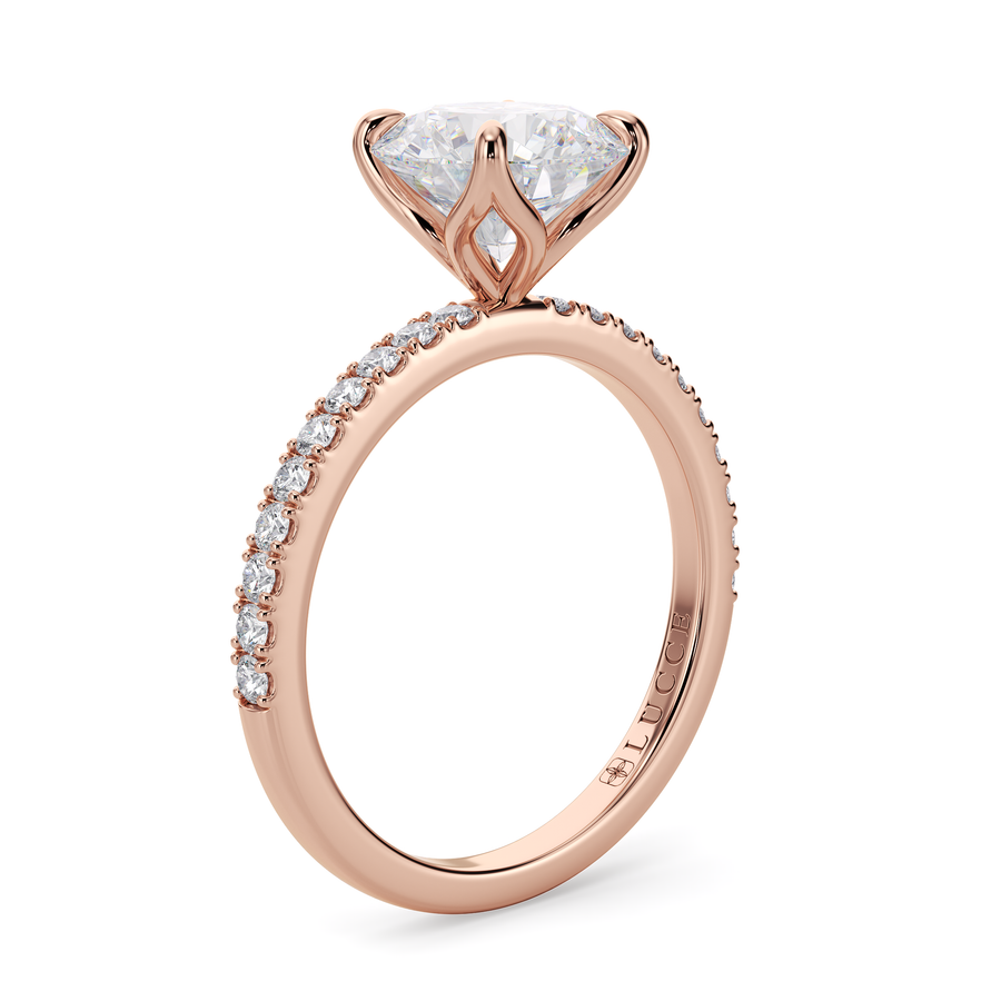 Load image into Gallery viewer, LUCCE Pavé Round Diamond Engagement Ring with Petal Prongs in Gold or Platinum
