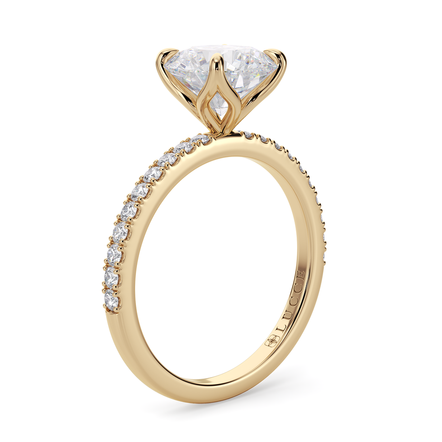 Load image into Gallery viewer, LUCCE Pavé Round Diamond Engagement Ring with Petal Prongs in Gold or Platinum
