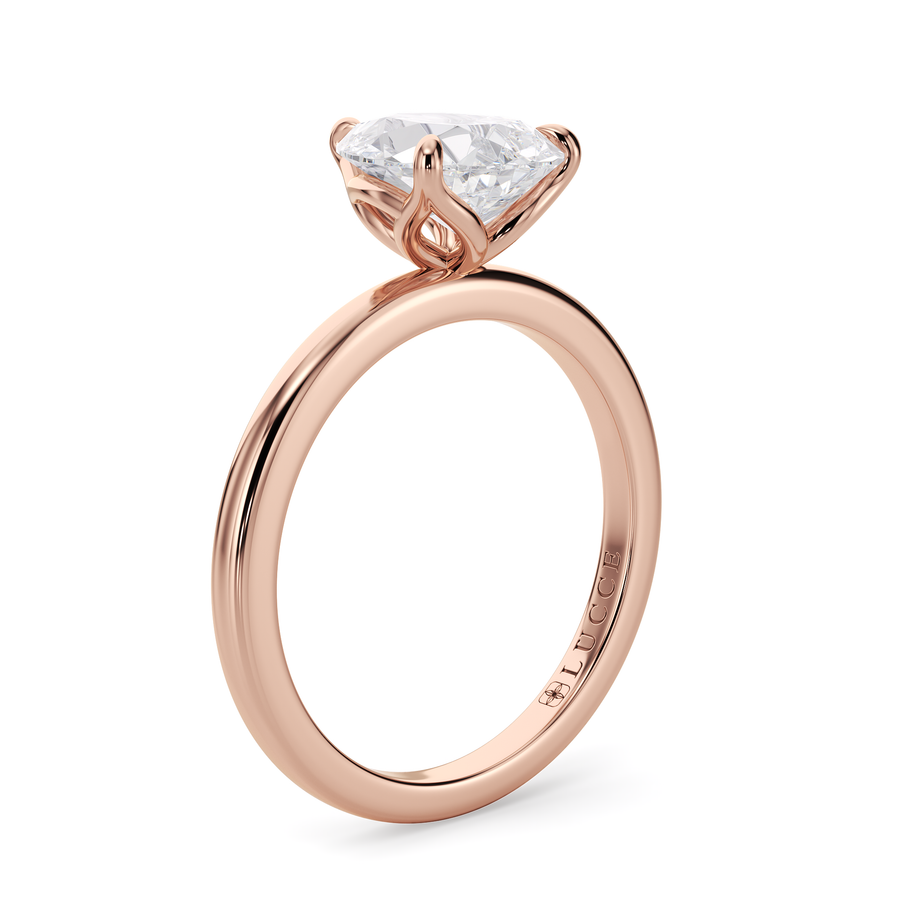 Load image into Gallery viewer, LUCCE Solitaire Pear Diamond Engagement Ring with Petal Prongs in Gold or Platinum
