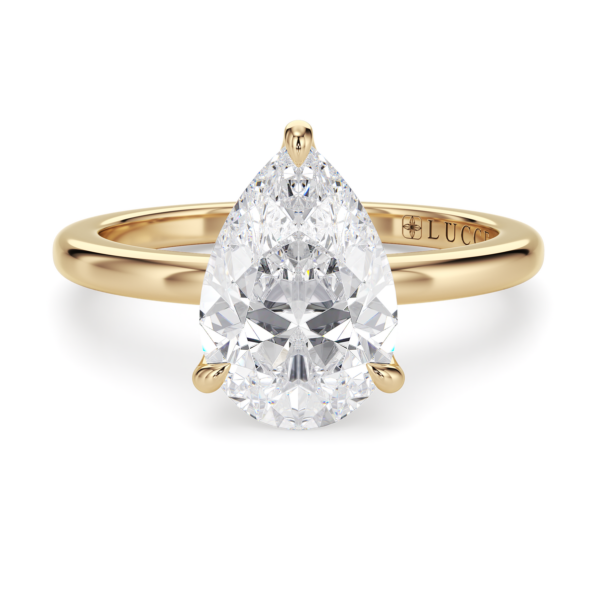 Load image into Gallery viewer, LUCCE Solitaire Pear Diamond Engagement Ring with Petal Prongs in Gold or Platinum
