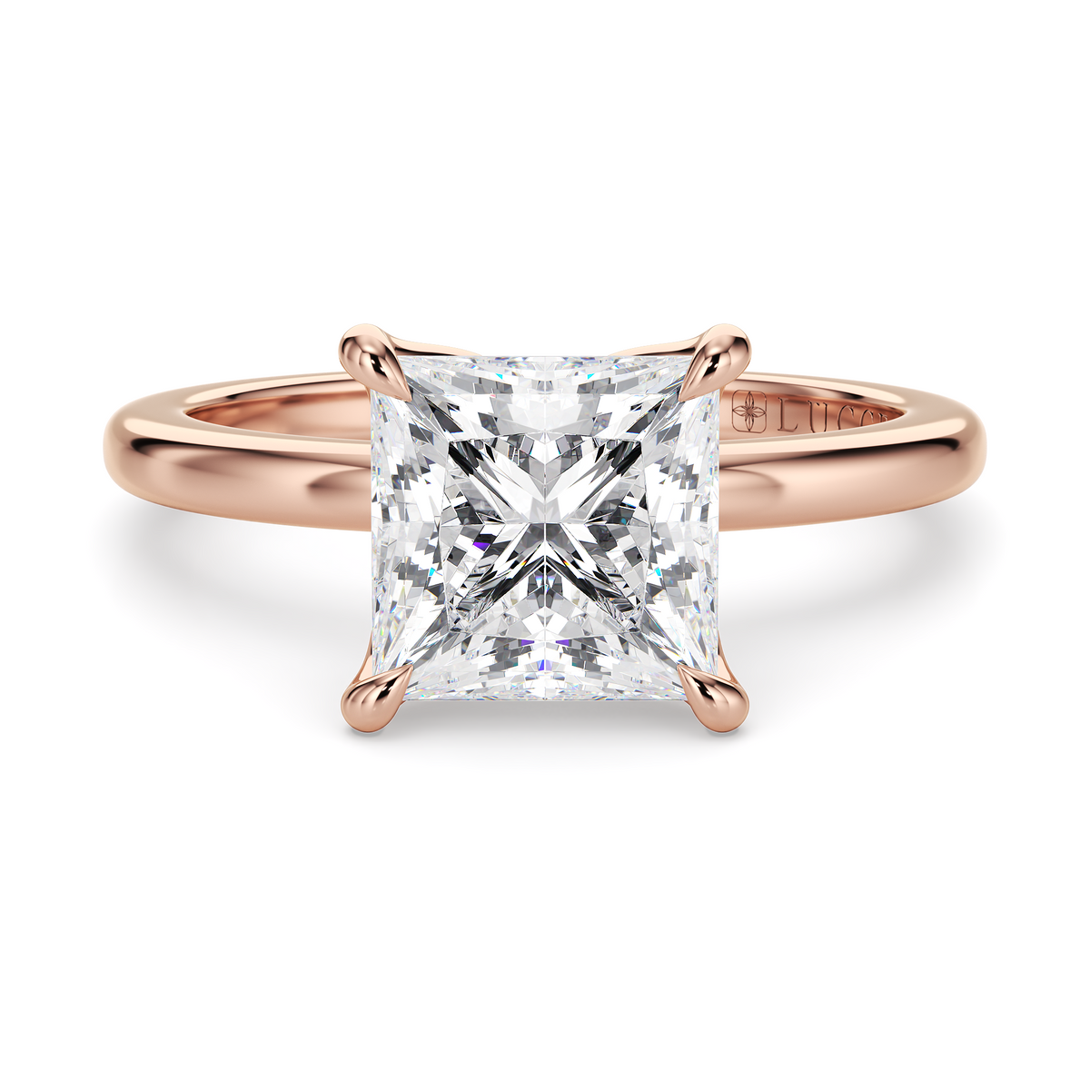 Load image into Gallery viewer, LUCCE Solitaire Princess Diamond Engagement Ring with Petal Prongs in Gold or Platinum

