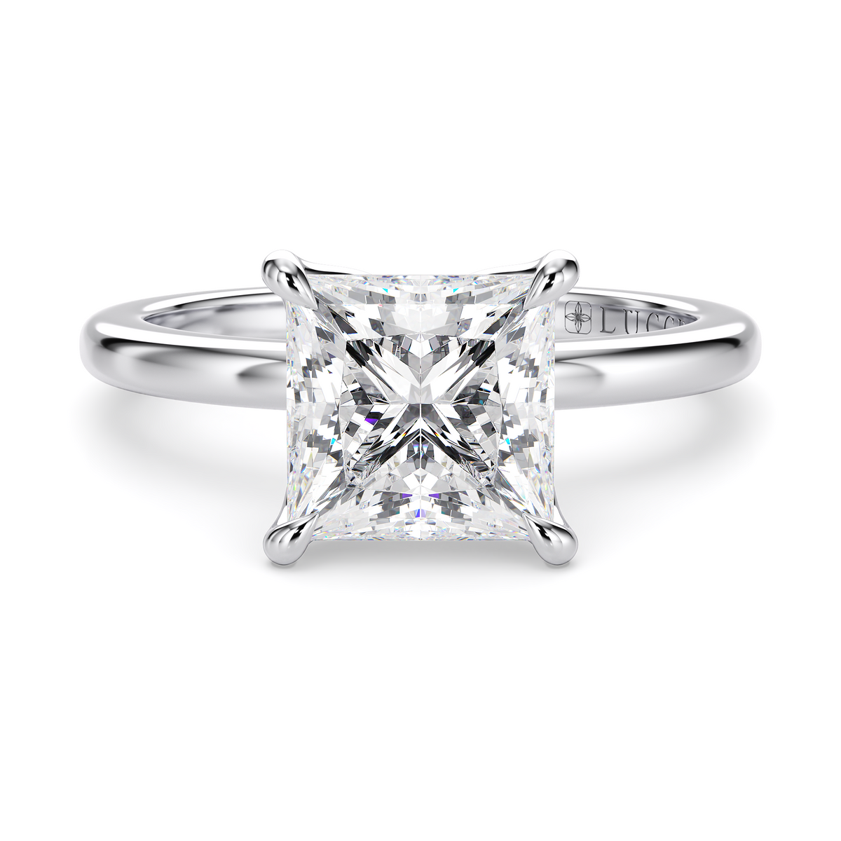 Load image into Gallery viewer, LUCCE Solitaire Princess Diamond Engagement Ring with Petal Prongs in Gold or Platinum
