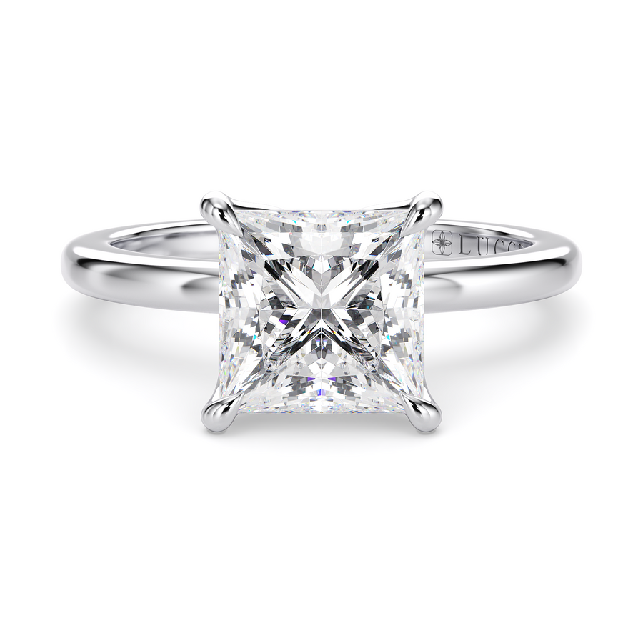 Load image into Gallery viewer, LUCCE Solitaire Princess Diamond Engagement Ring with Petal Prongs in Gold or Platinum
