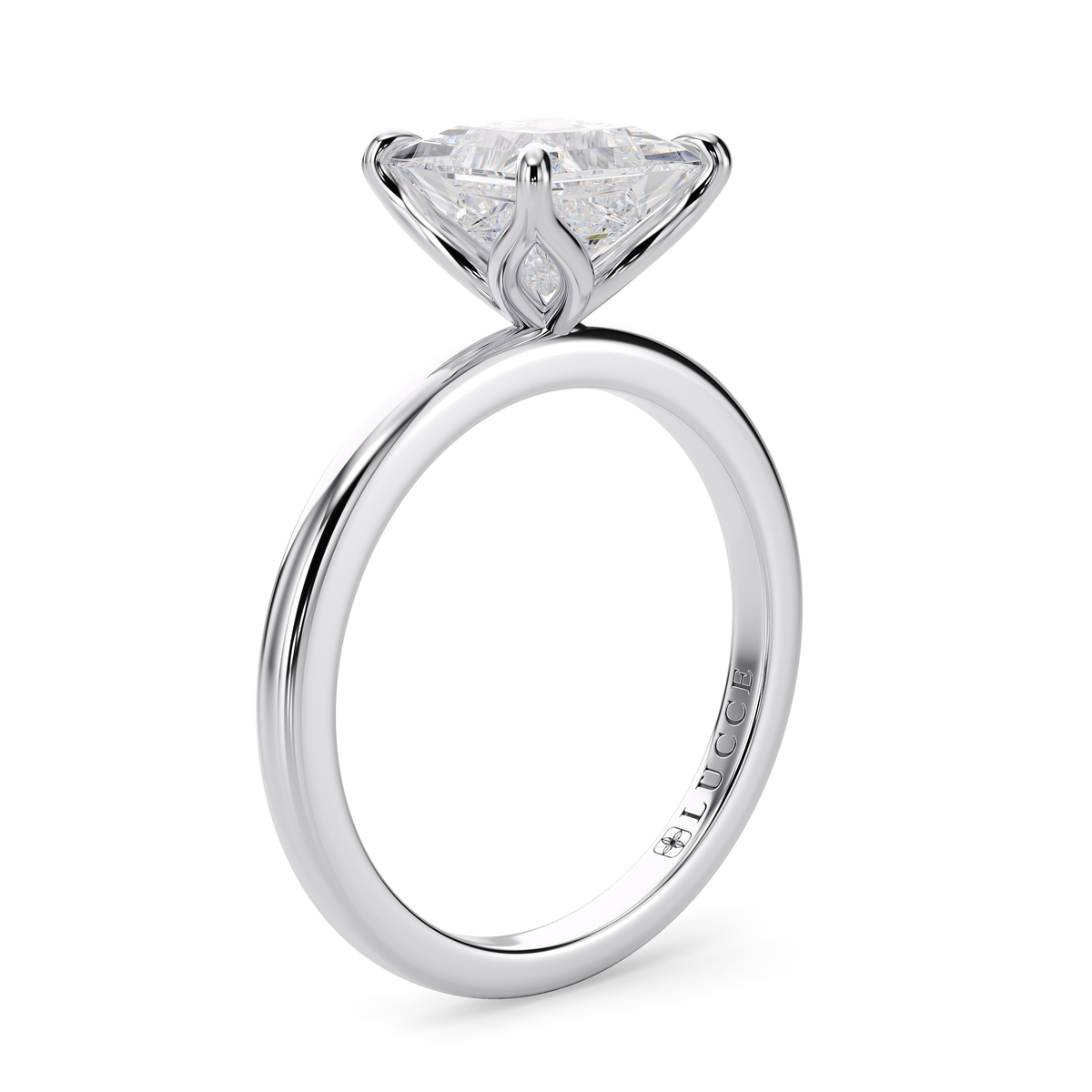 Load image into Gallery viewer, LUCCE Solitaire Princess Diamond Engagement Ring with Petal Prongs in Gold or Platinum
