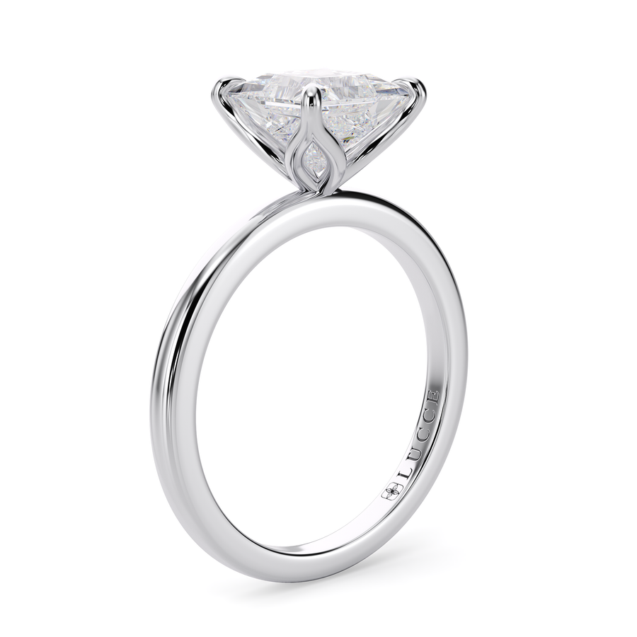 Load image into Gallery viewer, LUCCE Solitaire Cushion Diamond Engagement Ring with Petal Prongs in Gold or Platinum
