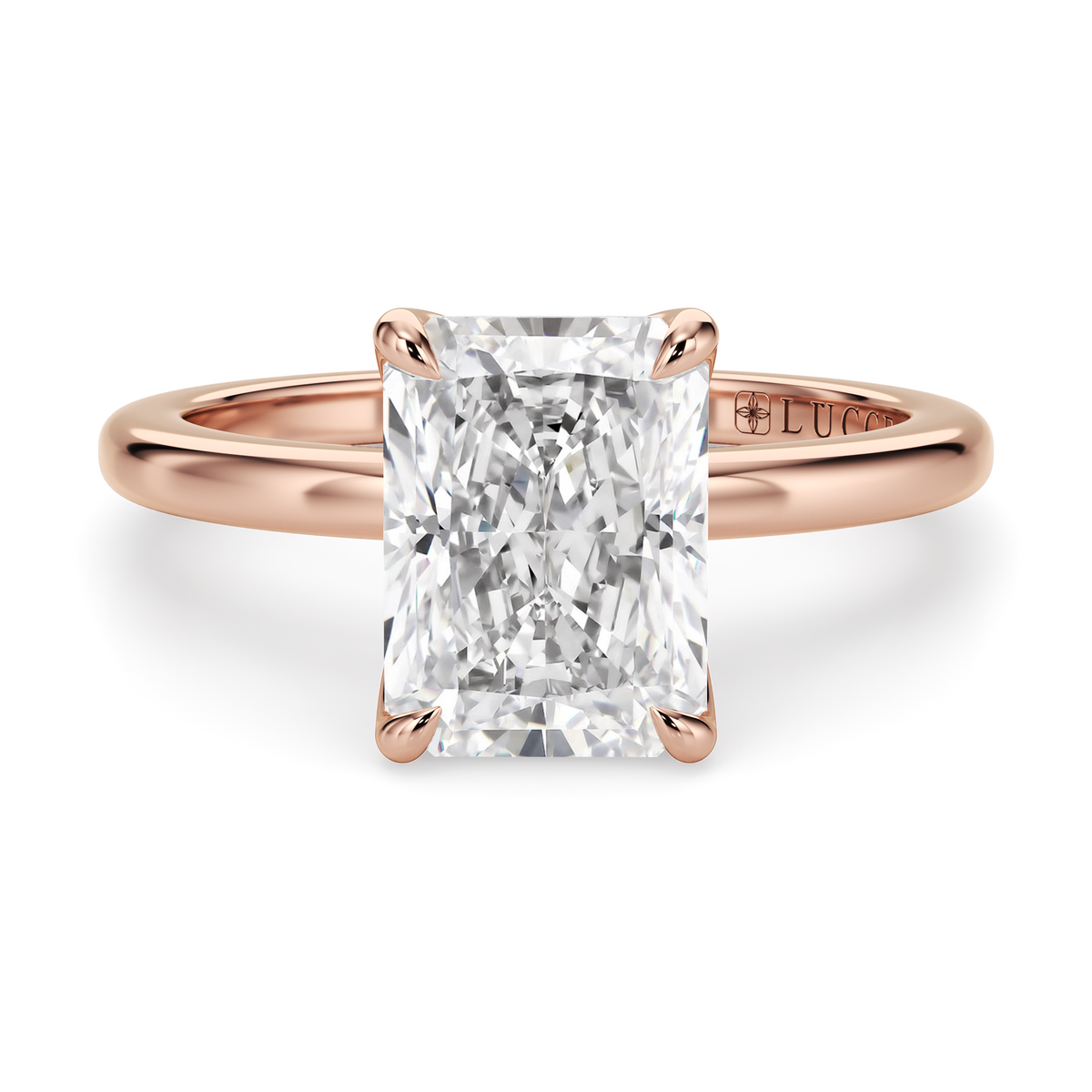 Load image into Gallery viewer, LUCCE Solitaire Radiant Diamond Engagement Ring with Petal Prongs in Gold or Platinum

