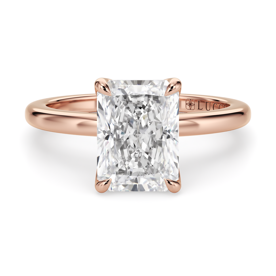 Load image into Gallery viewer, LUCCE Solitaire Radiant Diamond Engagement Ring with Petal Prongs in Gold or Platinum
