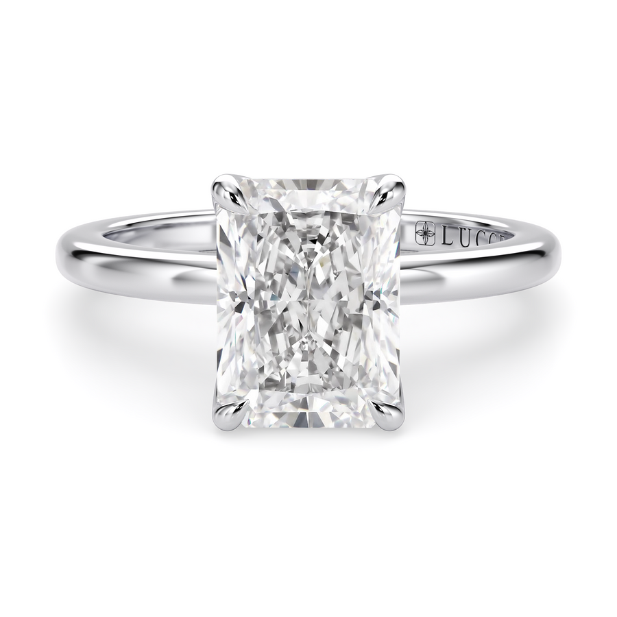 Load image into Gallery viewer, LUCCE Solitaire Radiant Diamond Engagement Ring with Petal Prongs in Gold or Platinum
