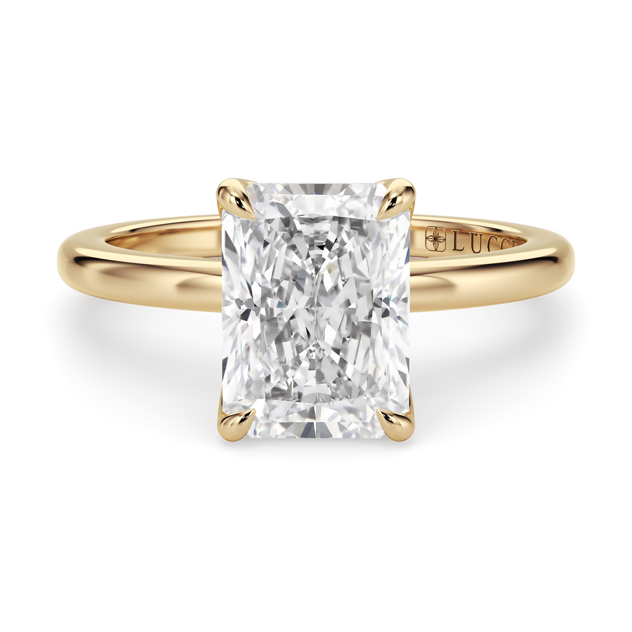 Load image into Gallery viewer, LUCCE Solitaire Radiant Diamond Engagement Ring with Petal Prongs in Gold or Platinum
