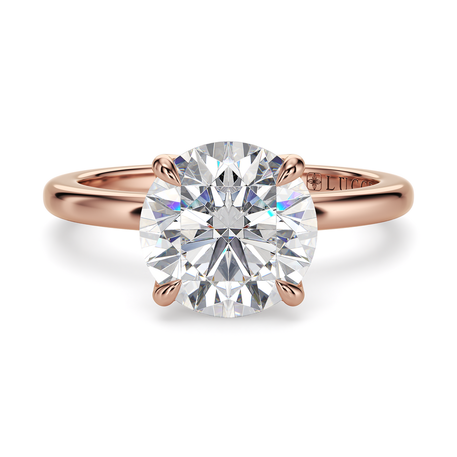Load image into Gallery viewer, LUCCE Solitaire Round Diamond Engagement Ring with  Petal Prongs in Gold or Platinum

