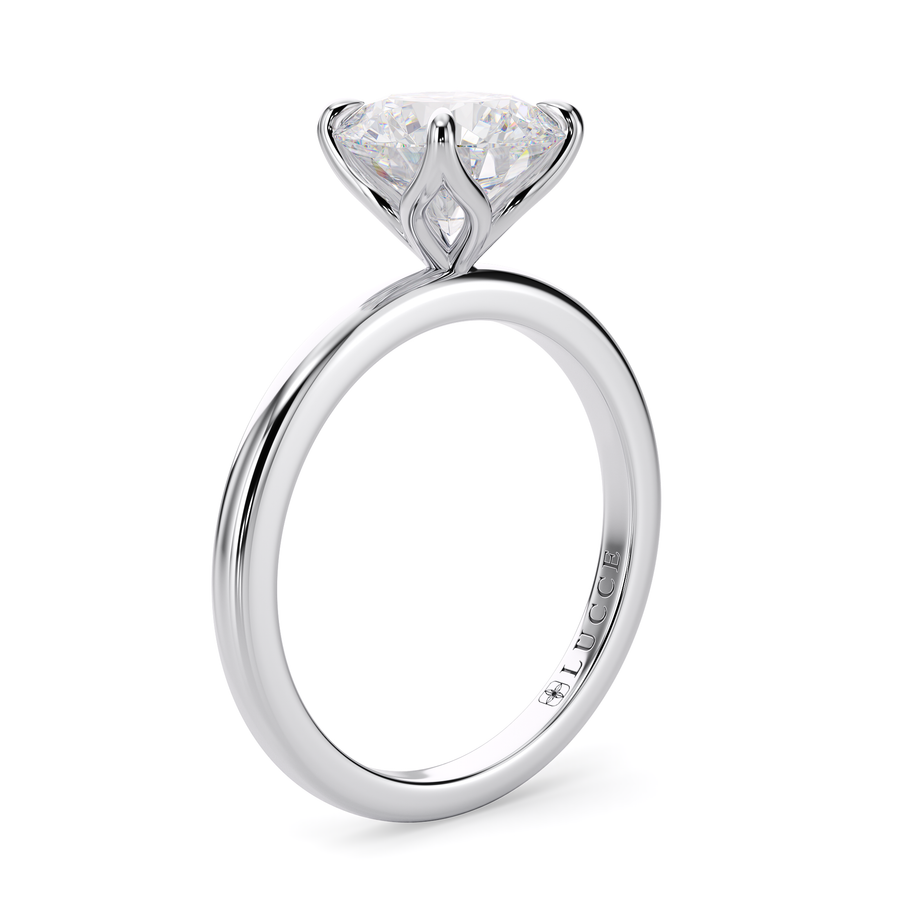 Load image into Gallery viewer, LUCCE Solitaire Round Diamond Engagement Ring with  Petal Prongs in Gold or Platinum
