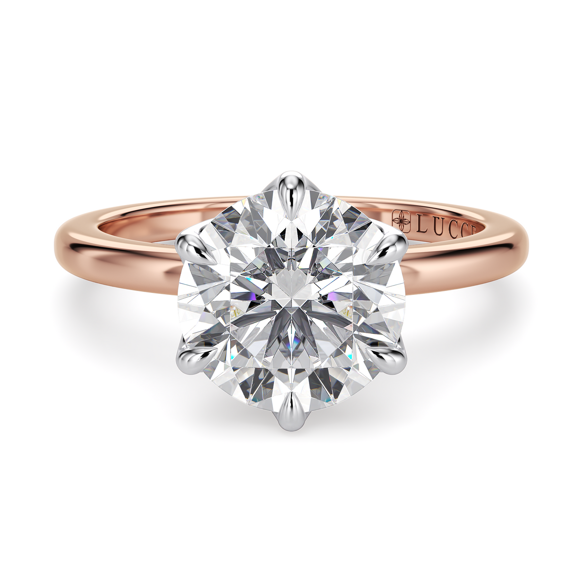 Load image into Gallery viewer, LUCCE Solitaire Round Diamond Engagement Ring with  Petal Prongs in Gold or Platinum
