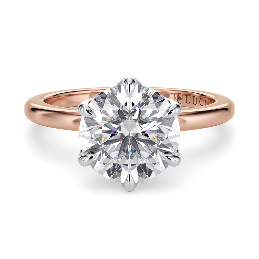 Load image into Gallery viewer, LUCCE Solitaire Round Diamond Engagement Ring with  Petal Prongs in Gold or Platinum
