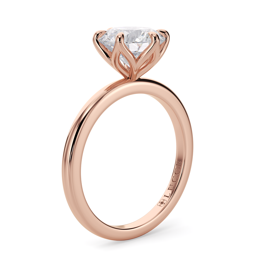 Load image into Gallery viewer, LUCCE Solitaire Round Diamond Engagement Ring with  Petal Prongs in Gold or Platinum
