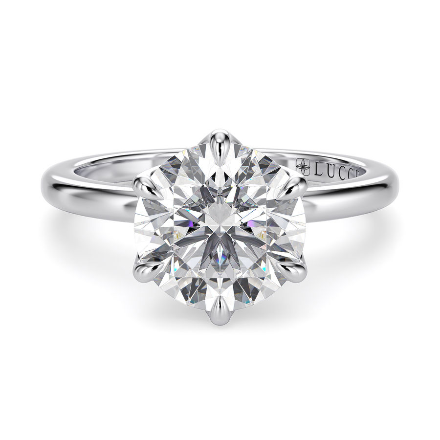 Load image into Gallery viewer, LUCCE Solitaire Round Diamond Engagement Ring with  Petal Prongs in Gold or Platinum

