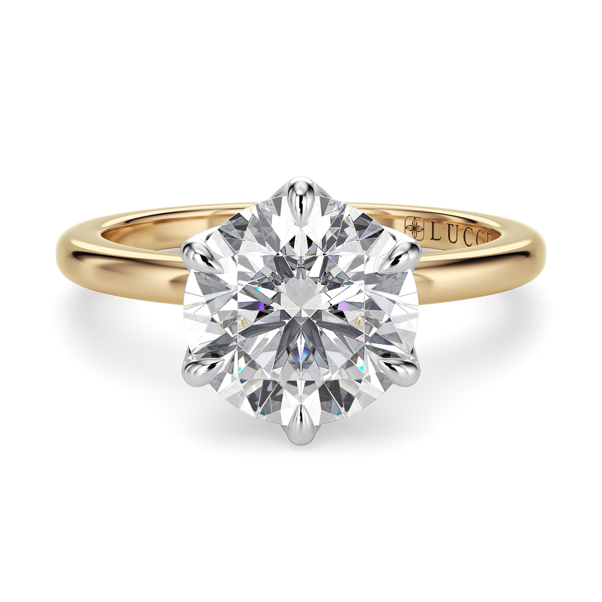 Load image into Gallery viewer, LUCCE Solitaire Round Diamond Engagement Ring with  Petal Prongs in Gold or Platinum
