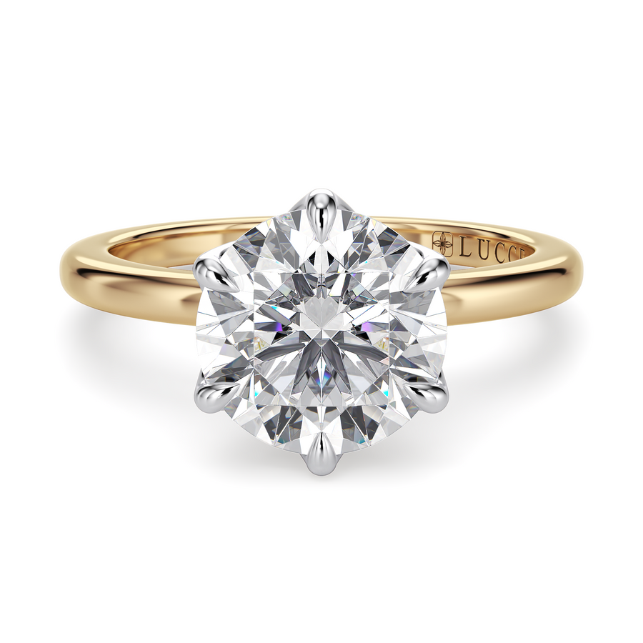Load image into Gallery viewer, LUCCE Solitaire Round Diamond Engagement Ring with  Petal Prongs in Gold or Platinum
