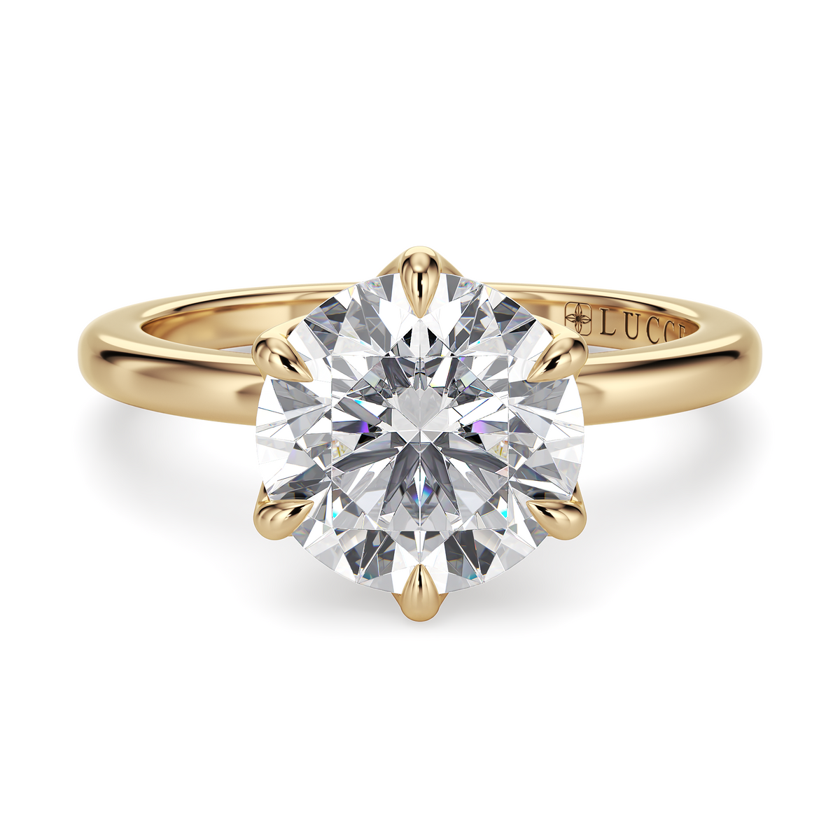 Load image into Gallery viewer, LUCCE Solitaire Round Diamond Engagement Ring with  Petal Prongs in Gold or Platinum
