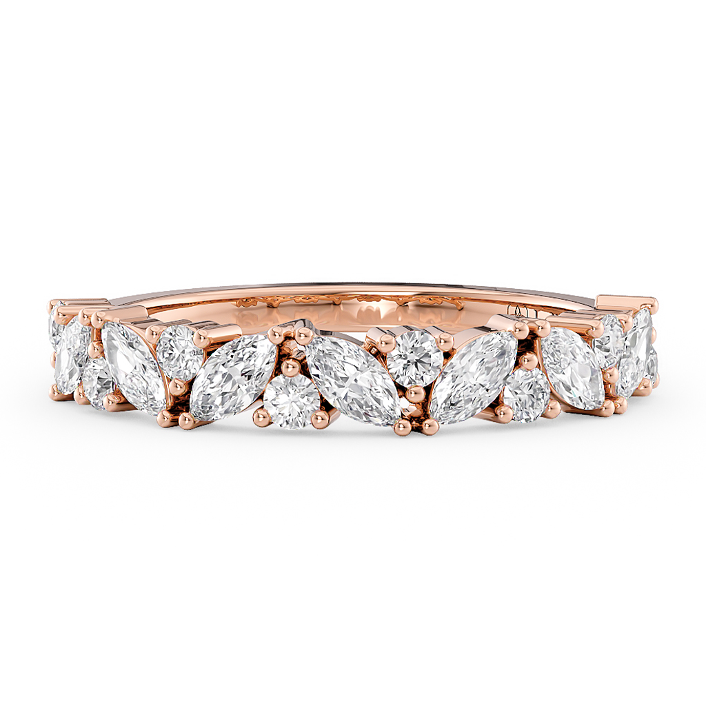 Load image into Gallery viewer, Half Eternity Alternating Marquise and Round Diamond Wedding Ring in Gold or Platinum
