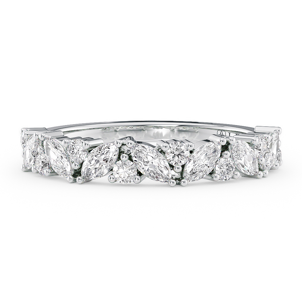 Load image into Gallery viewer, Half Eternity Alternating Marquise and Round Diamond Wedding Ring in Gold or Platinum
