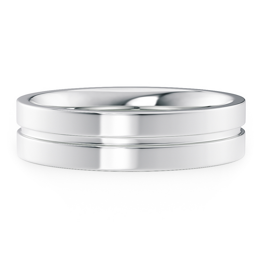 Load image into Gallery viewer, LUCCE Simple Flat Court Band with Groove Unisex Wedding Band with Brushed or Polished Finish in Gold or Platinum
