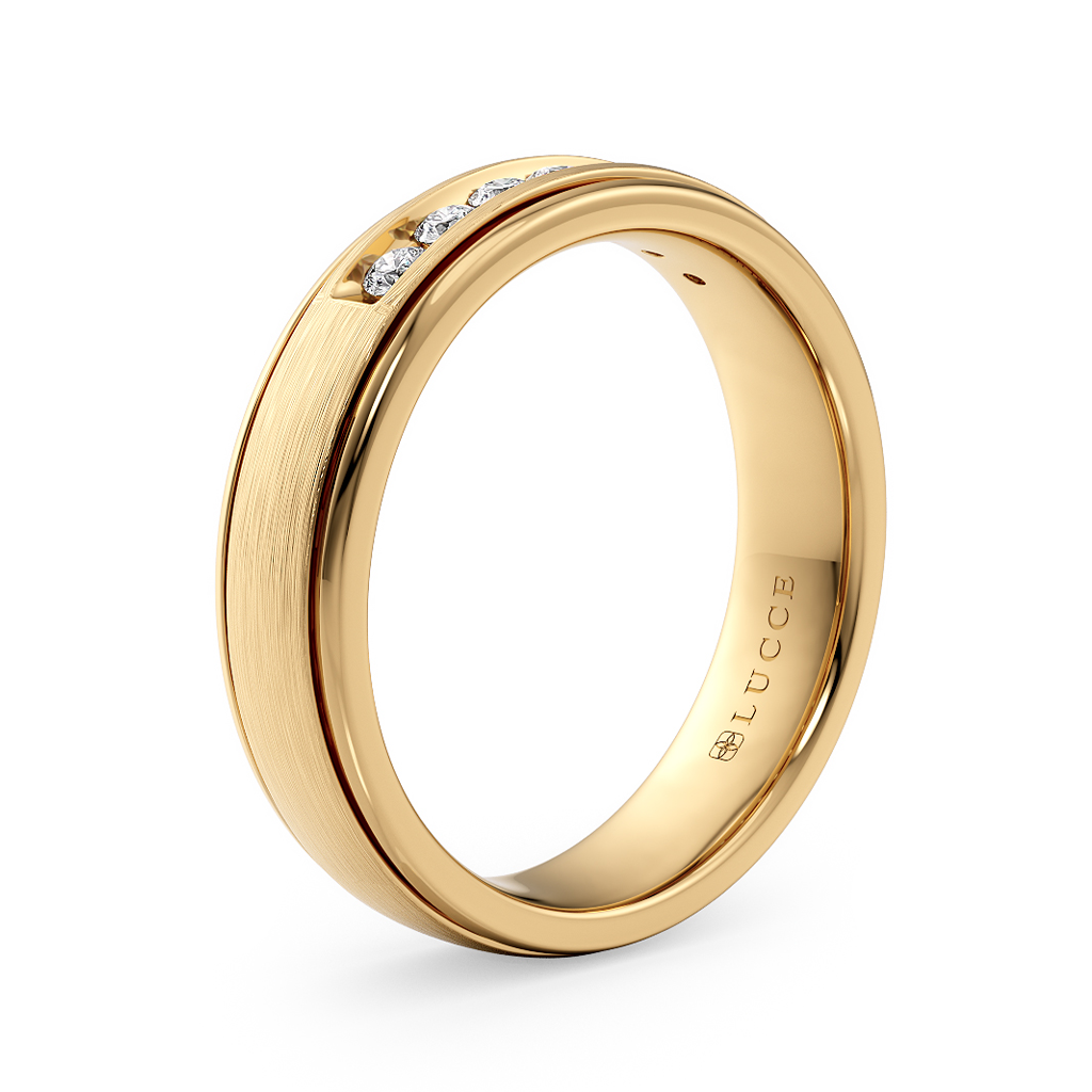 Load image into Gallery viewer, LUCCE Comfort Fit Semi Domed Unisex Wedding Ring with Grooves and Seven Diamonds in Brushed or Polished Finish in Gold or Platinum
