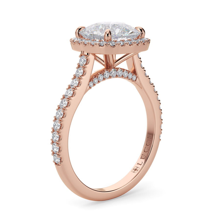 Load image into Gallery viewer, LUCCE Pavé Cathedral Cushion Diamond with Halo and Hidden Accents Engagement Ring in Gold or Platinum
