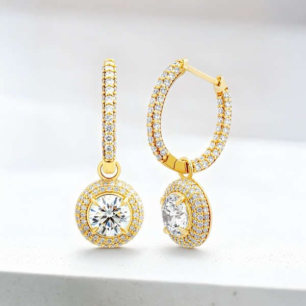 LUCCE MONTEVALLE™ Dangling Earrings Lab Diamond 2.95CTW (2.05ctw E VVS2 IGI Center Stone) 18K Yellow Gold