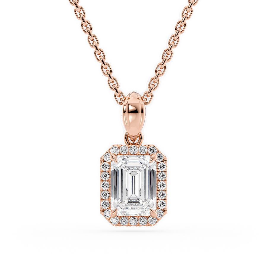 Load image into Gallery viewer, LUCCE Emerald cut Diamond necklace with Halo Pendant Necklace in Gold or Platinum
