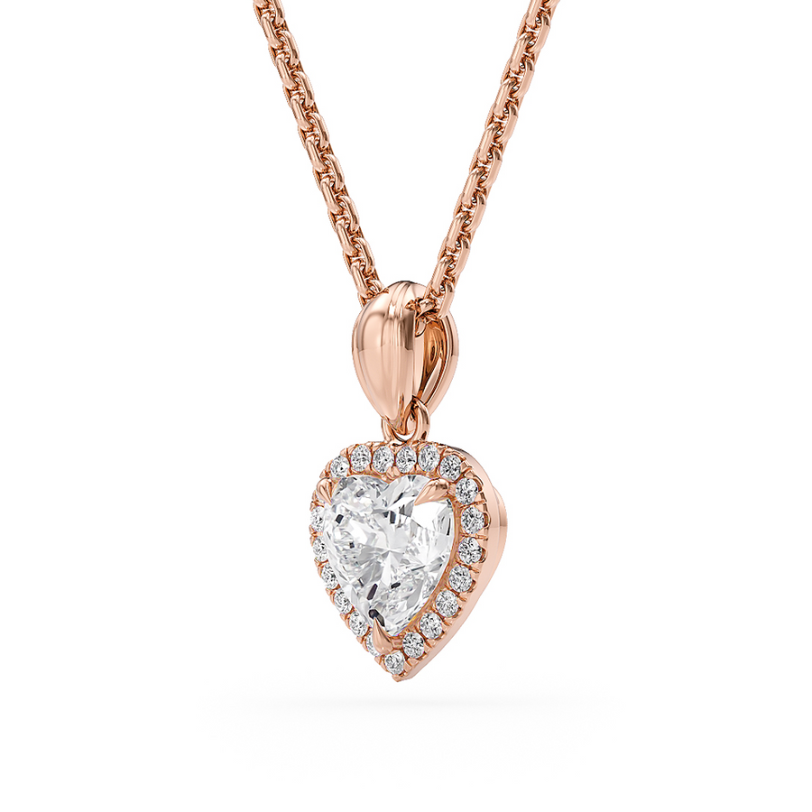 Load image into Gallery viewer, LUCCE Heart cut Diamond necklace with Halo Pendant Necklace in Gold or Platinum
