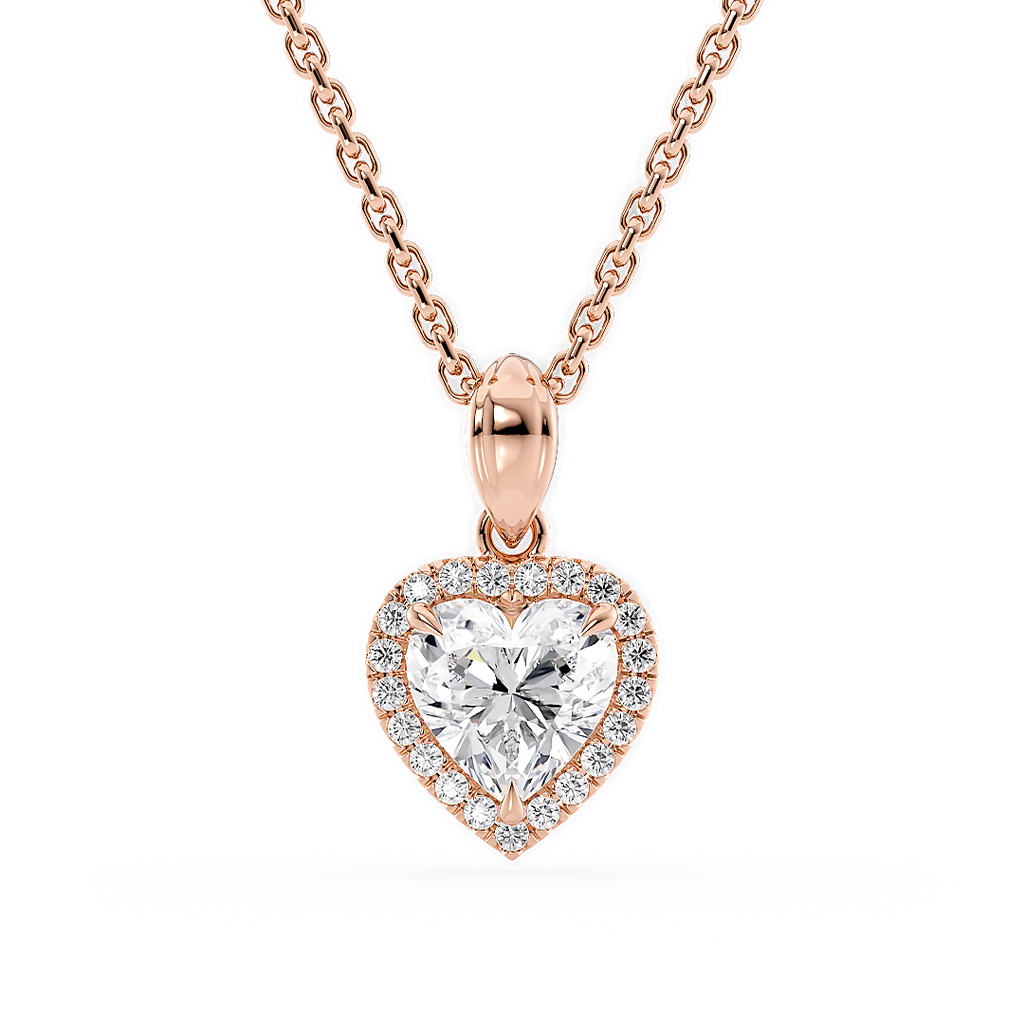 Load image into Gallery viewer, LUCCE Heart cut Diamond necklace with Halo Pendant Necklace in Gold or Platinum
