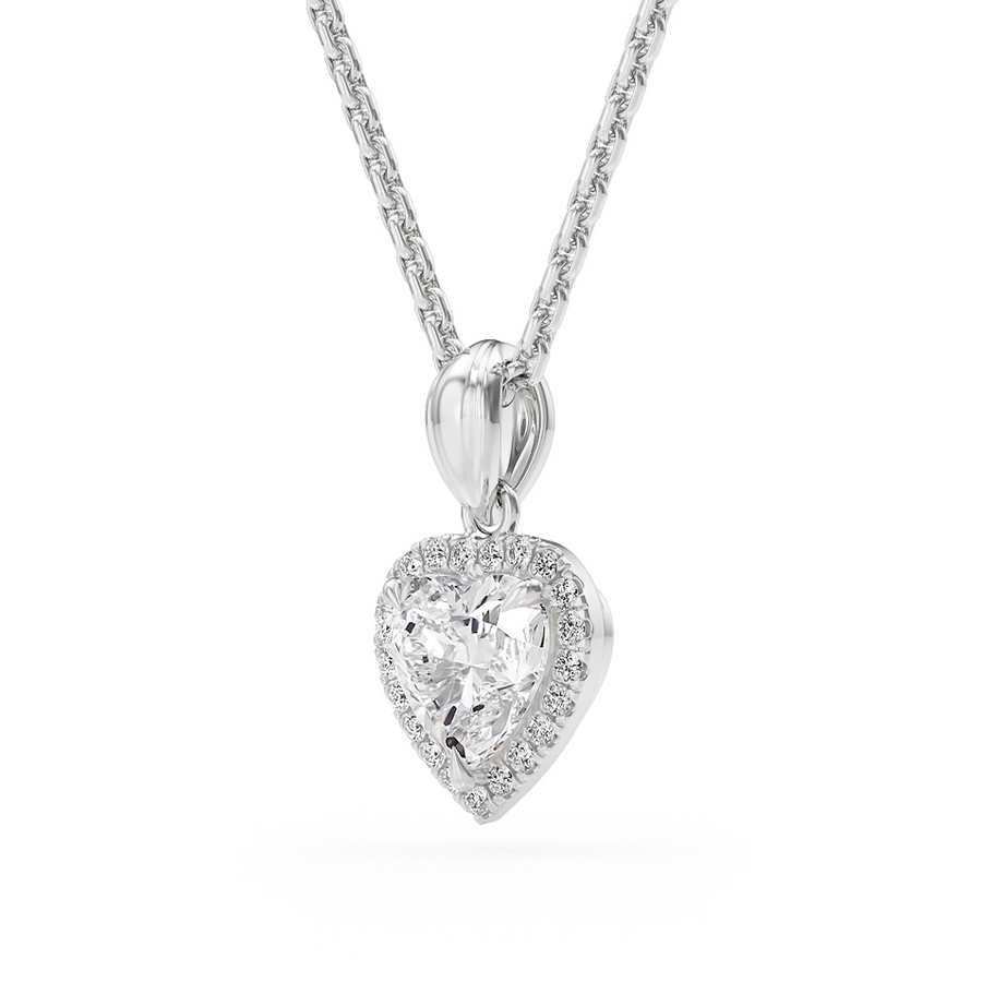 Load image into Gallery viewer, LUCCE Heart cut Diamond necklace with Halo Pendant Necklace in Gold or Platinum
