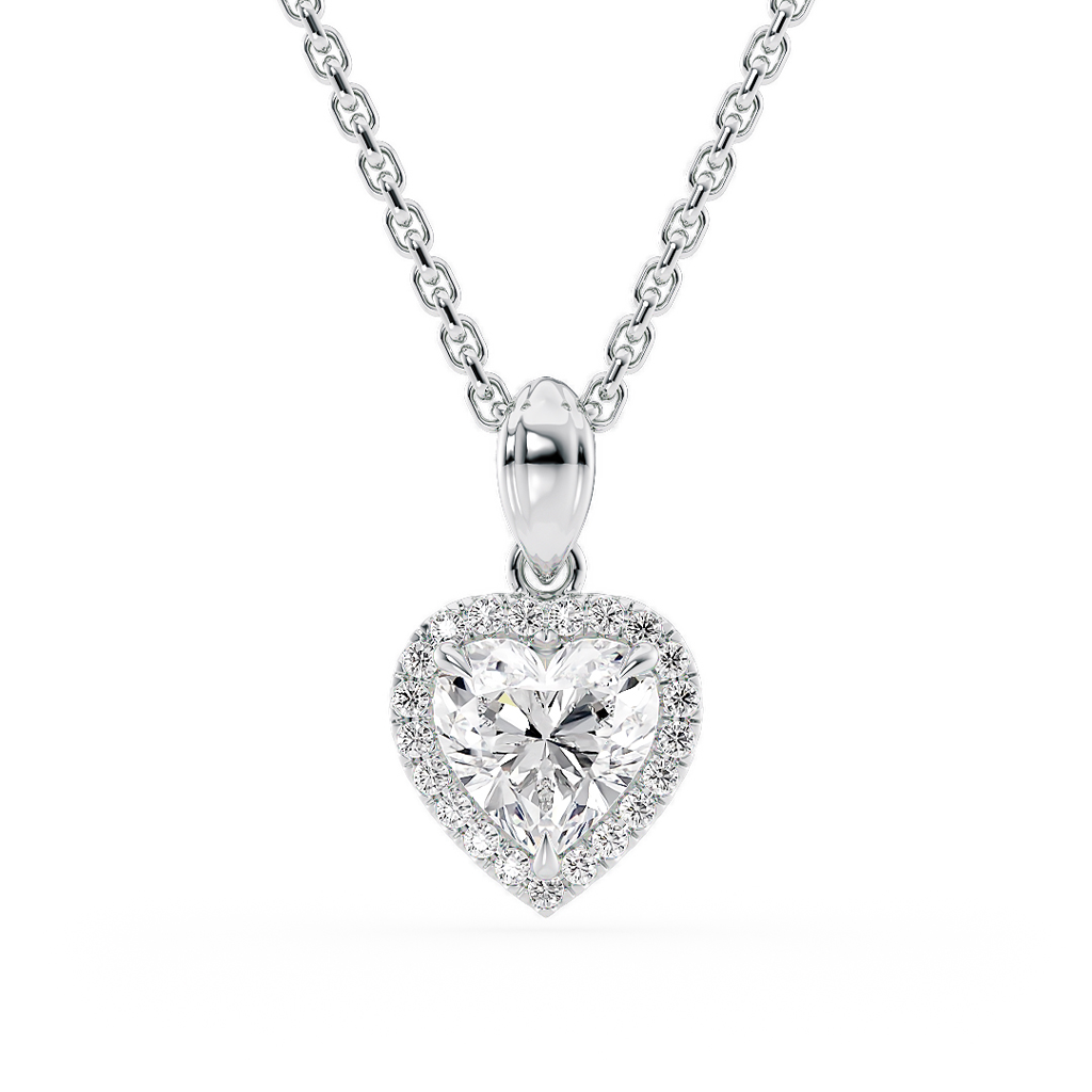 Load image into Gallery viewer, LUCCE Heart cut Diamond necklace with Halo Pendant Necklace in Gold or Platinum
