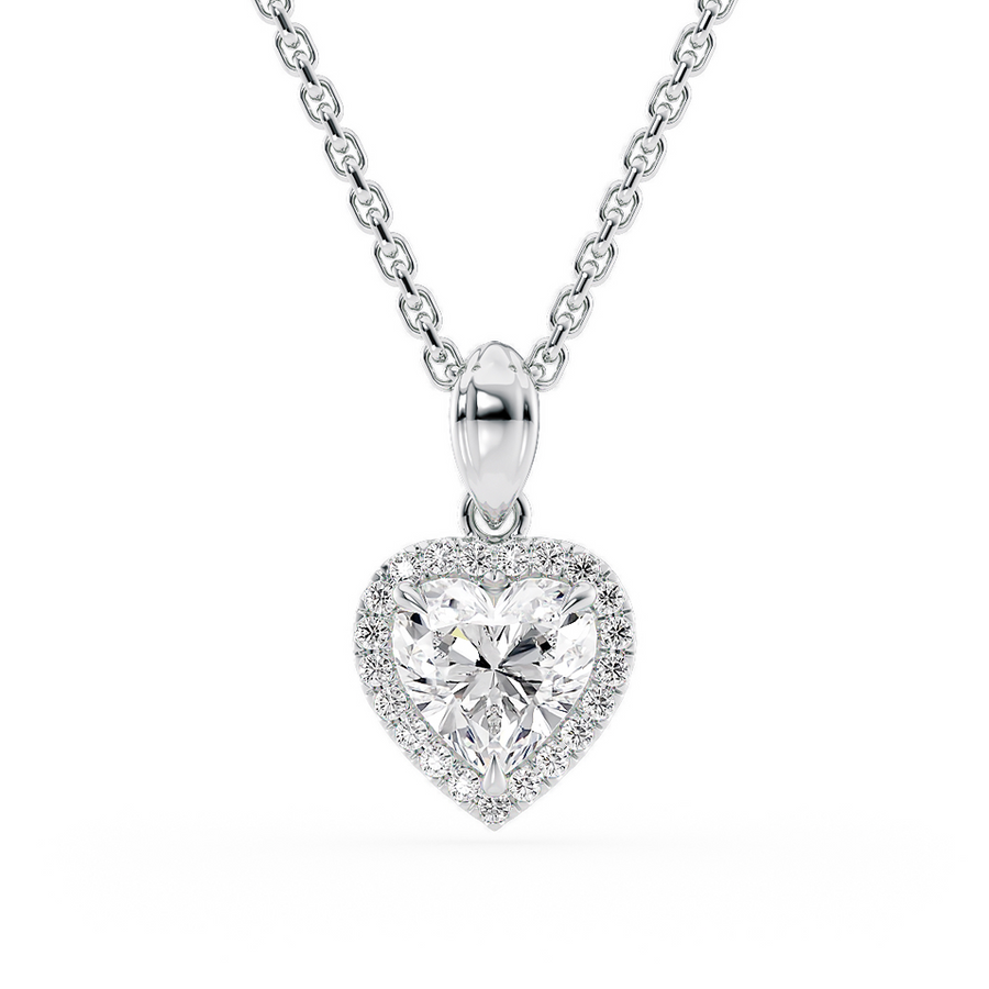 Load image into Gallery viewer, LUCCE Heart cut Diamond necklace with Halo Pendant Necklace in Gold or Platinum
