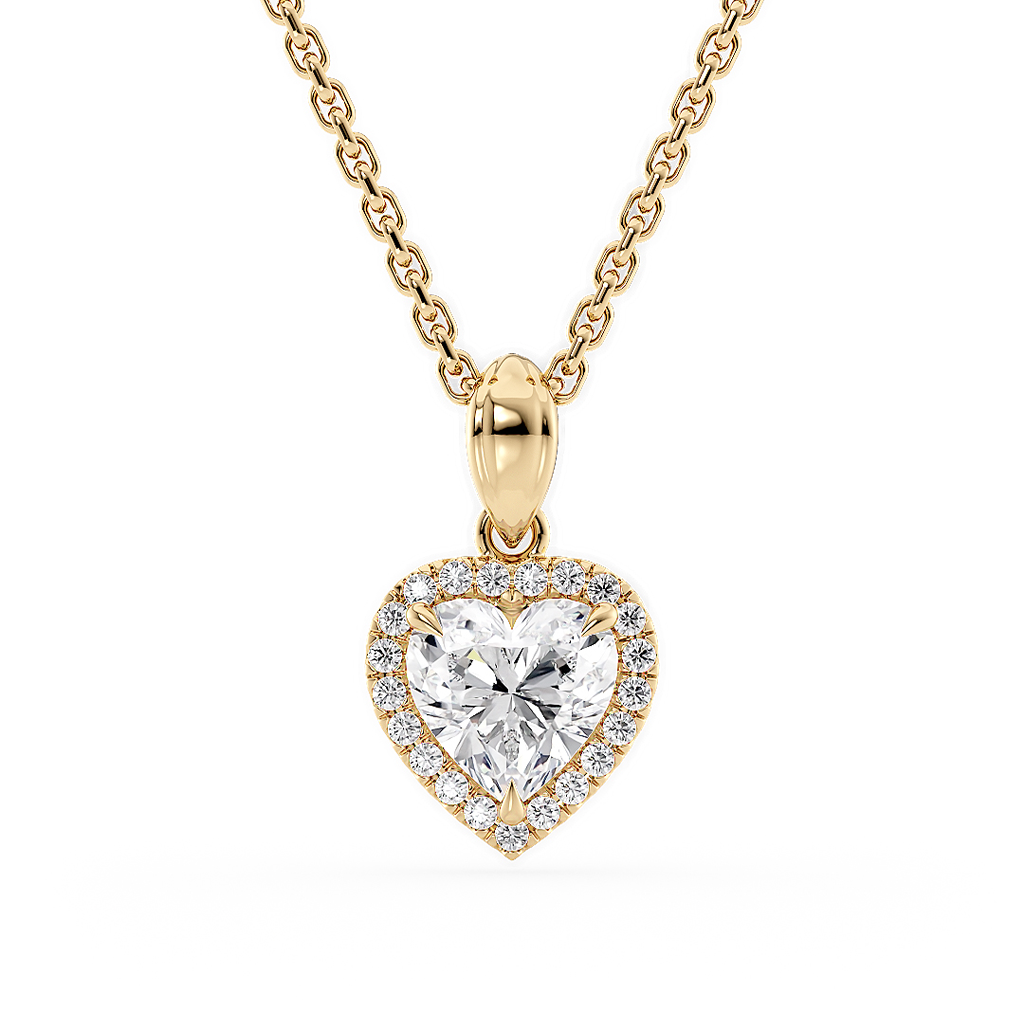 Load image into Gallery viewer, LUCCE Heart cut Diamond necklace with Halo Pendant Necklace in Gold or Platinum

