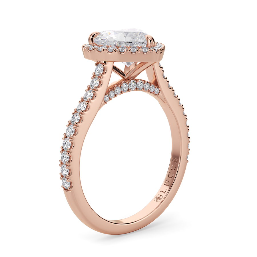 Load image into Gallery viewer, LUCCE Pavé Cathedral Heart Diamond with Halo and Hidden Accents Engagement Ring in Gold or Platinum
