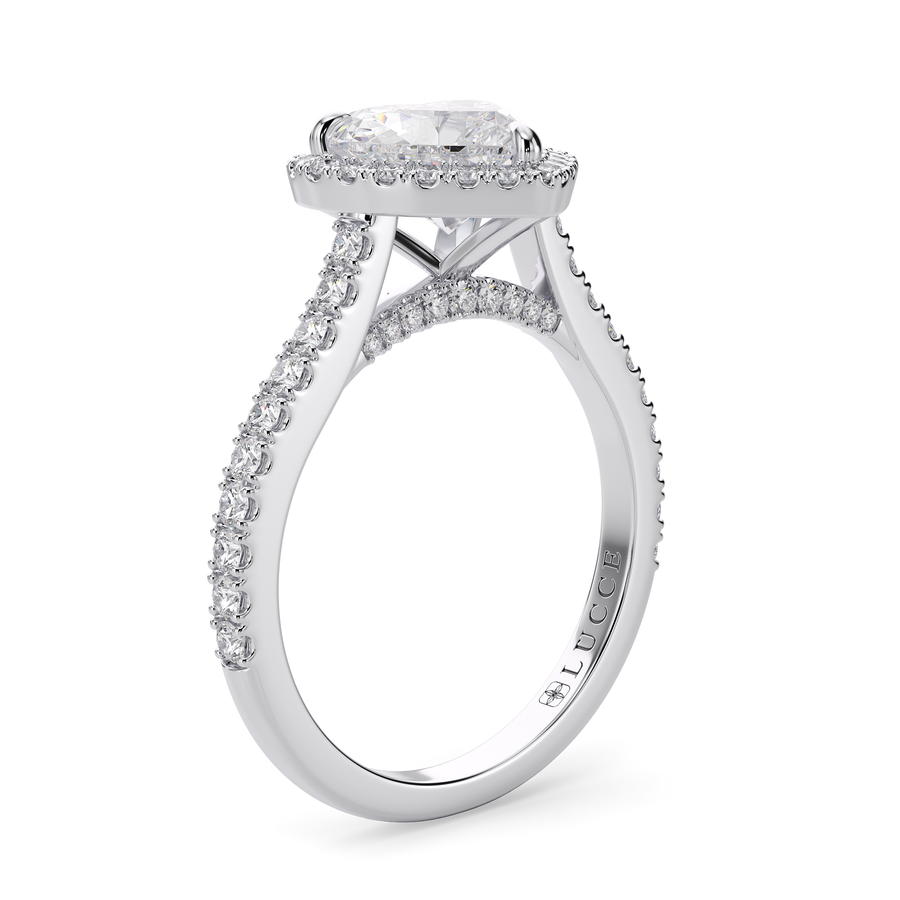 Load image into Gallery viewer, LUCCE Pavé Cathedral Heart Diamond with Halo and Hidden Accents Engagement Ring in Gold or Platinum
