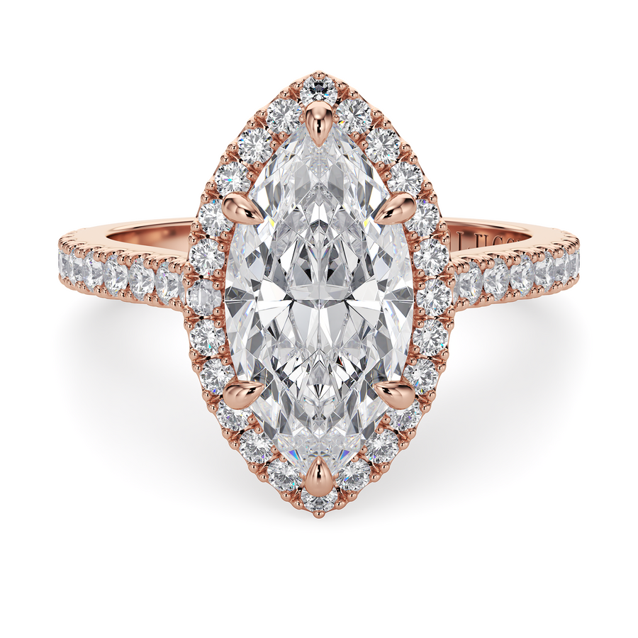 Load image into Gallery viewer, LUCCE Pavé Cathedral Marquise Diamond with Halo and Hidden Accents Engagement Ring in Gold or Platinum
