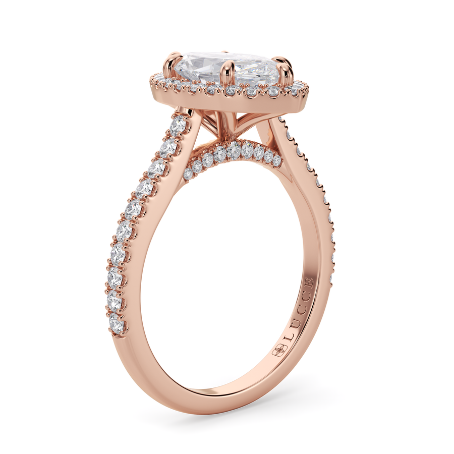 Load image into Gallery viewer, LUCCE Pavé Cathedral Marquise Diamond with Halo and Hidden Accents Engagement Ring in Gold or Platinum
