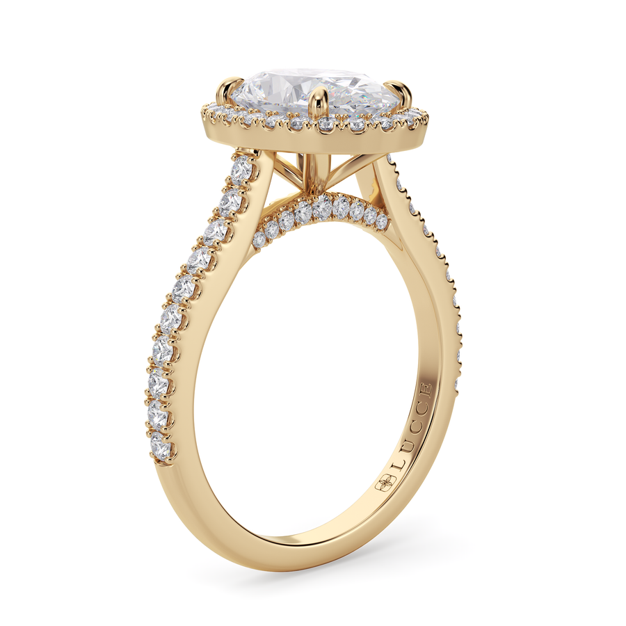 Load image into Gallery viewer, LUCCE Pavé Cathedral Oval Diamond with Halo and Hidden Accents Engagement Ring in Gold or Platinum
