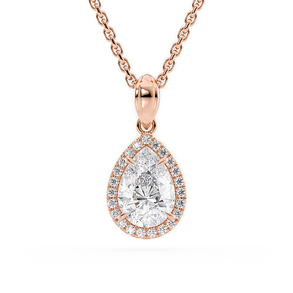 Load image into Gallery viewer, LUCCE Pear cut Diamond necklace with Halo Pendant Necklace in Gold or Platinum

