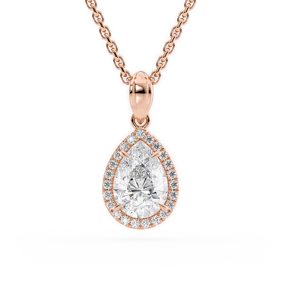 Load image into Gallery viewer, LUCCE Pear cut Diamond necklace with Halo Pendant Necklace in Gold or Platinum
