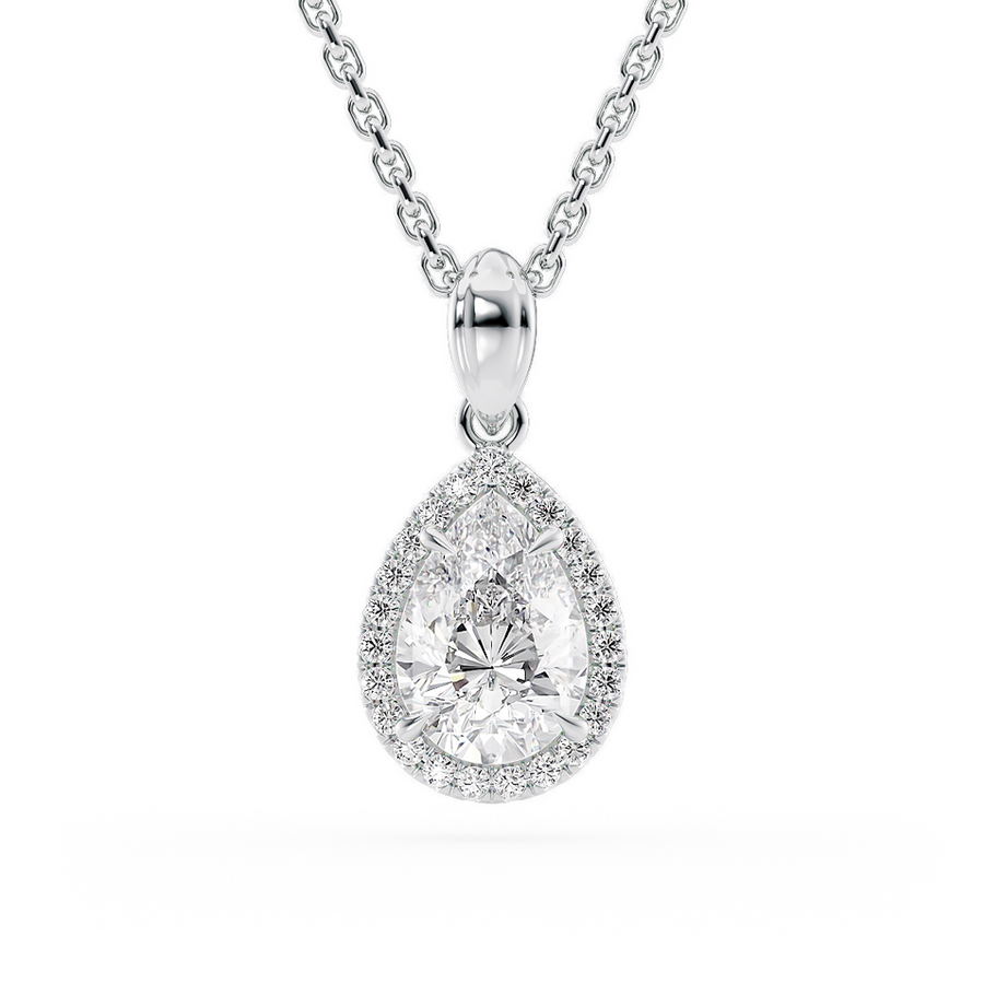 Load image into Gallery viewer, LUCCE Pear cut Diamond necklace with Halo Pendant Necklace in Gold or Platinum
