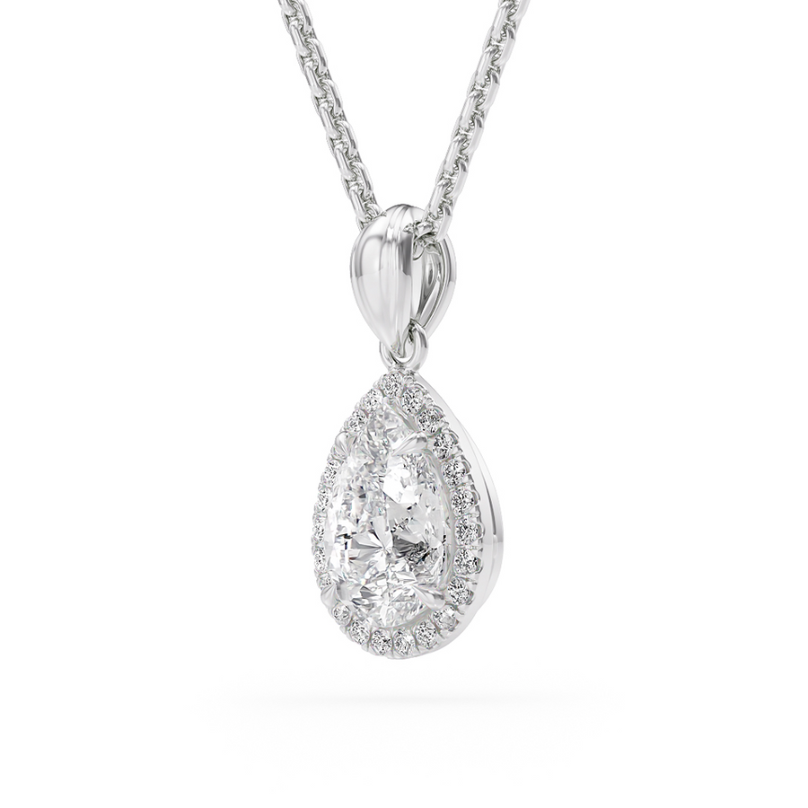 Load image into Gallery viewer, LUCCE Pear cut Diamond necklace with Halo Pendant Necklace in Gold or Platinum
