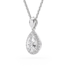 Load image into Gallery viewer, LUCCE Pear cut Diamond necklace with Halo Pendant Necklace in Gold or Platinum
