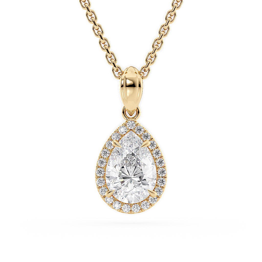 Load image into Gallery viewer, LUCCE Pear cut Diamond necklace with Halo Pendant Necklace in Gold or Platinum
