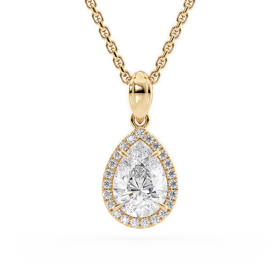 Load image into Gallery viewer, LUCCE Pear cut Diamond necklace with Halo Pendant Necklace in Gold or Platinum

