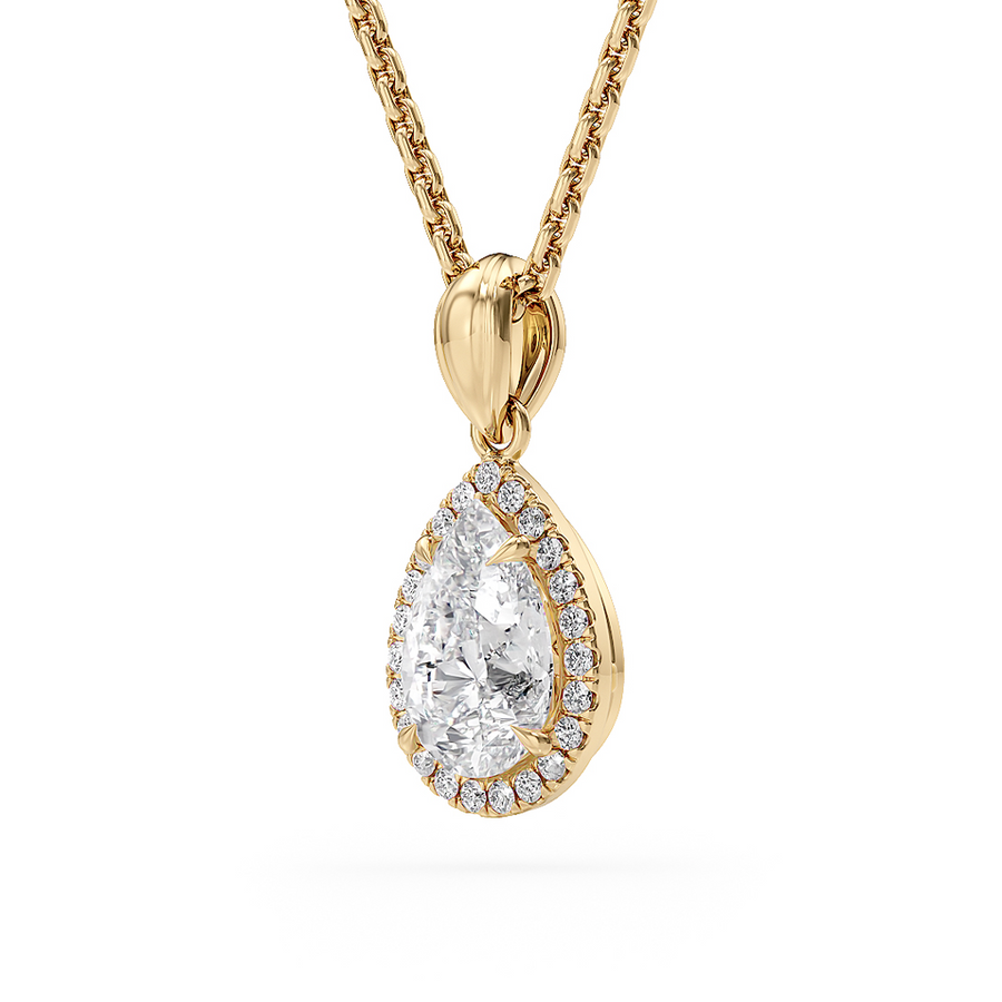 Load image into Gallery viewer, LUCCE Pear cut Diamond necklace with Halo Pendant Necklace in Gold or Platinum

