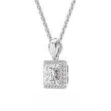 Load image into Gallery viewer, LUCCE Princess cut Diamond necklace with Halo Pendant Necklace in Gold or Platinum
